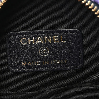 Chanel Wool Tweed Chanel 19 Round Clutch With Chain Purple Black Blue 5 of 9