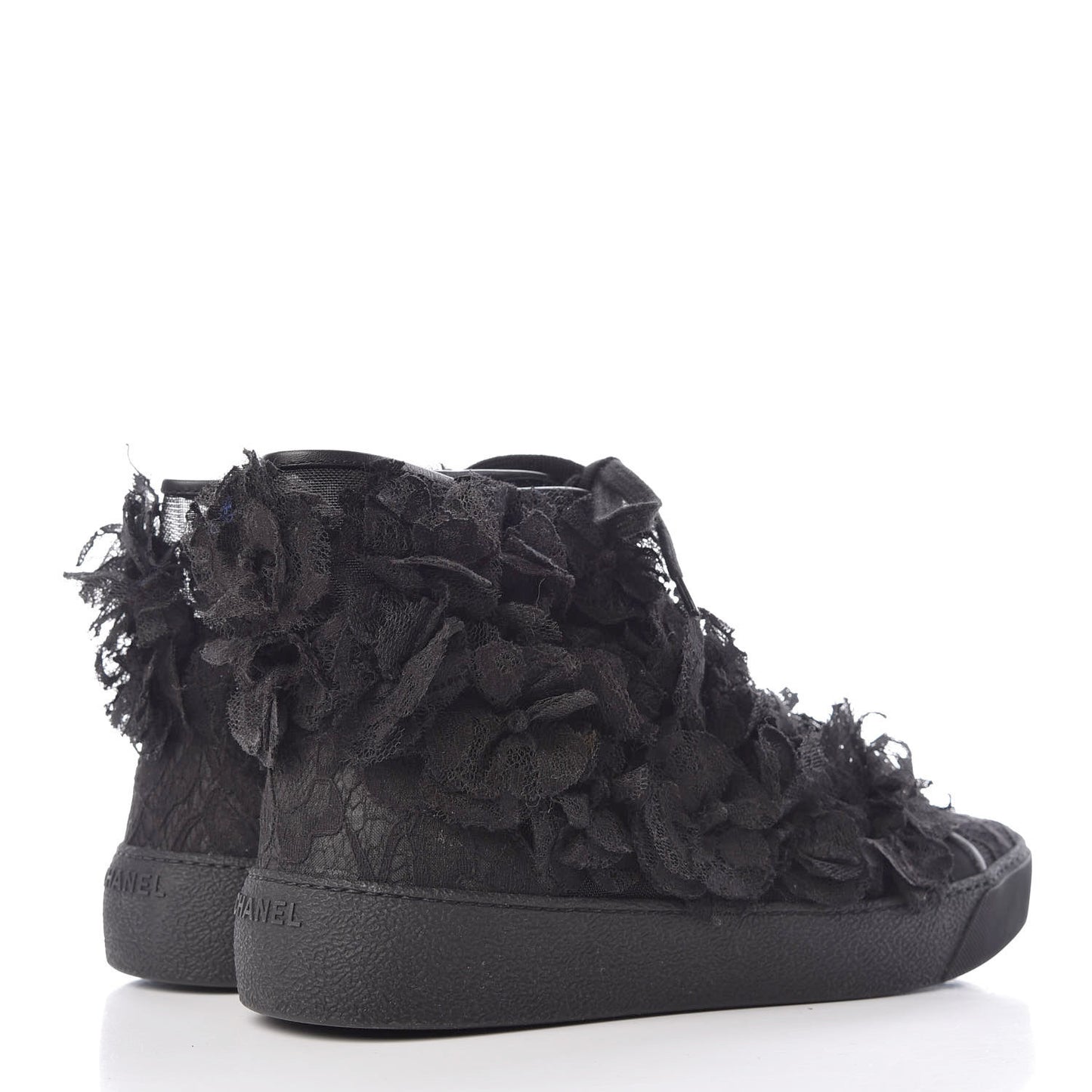 Camellia High Top Floral Lace Mesh Sneakers 38 Black