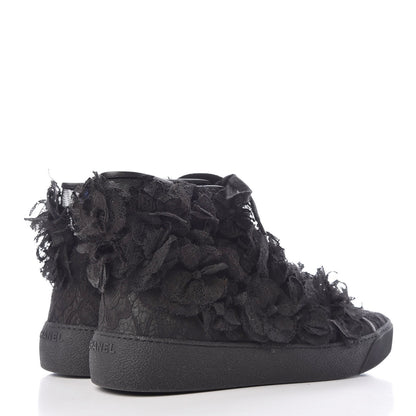 Chanel Camellia High Top Floral Lace Mesh Sneakers 38 Black 4 of 10