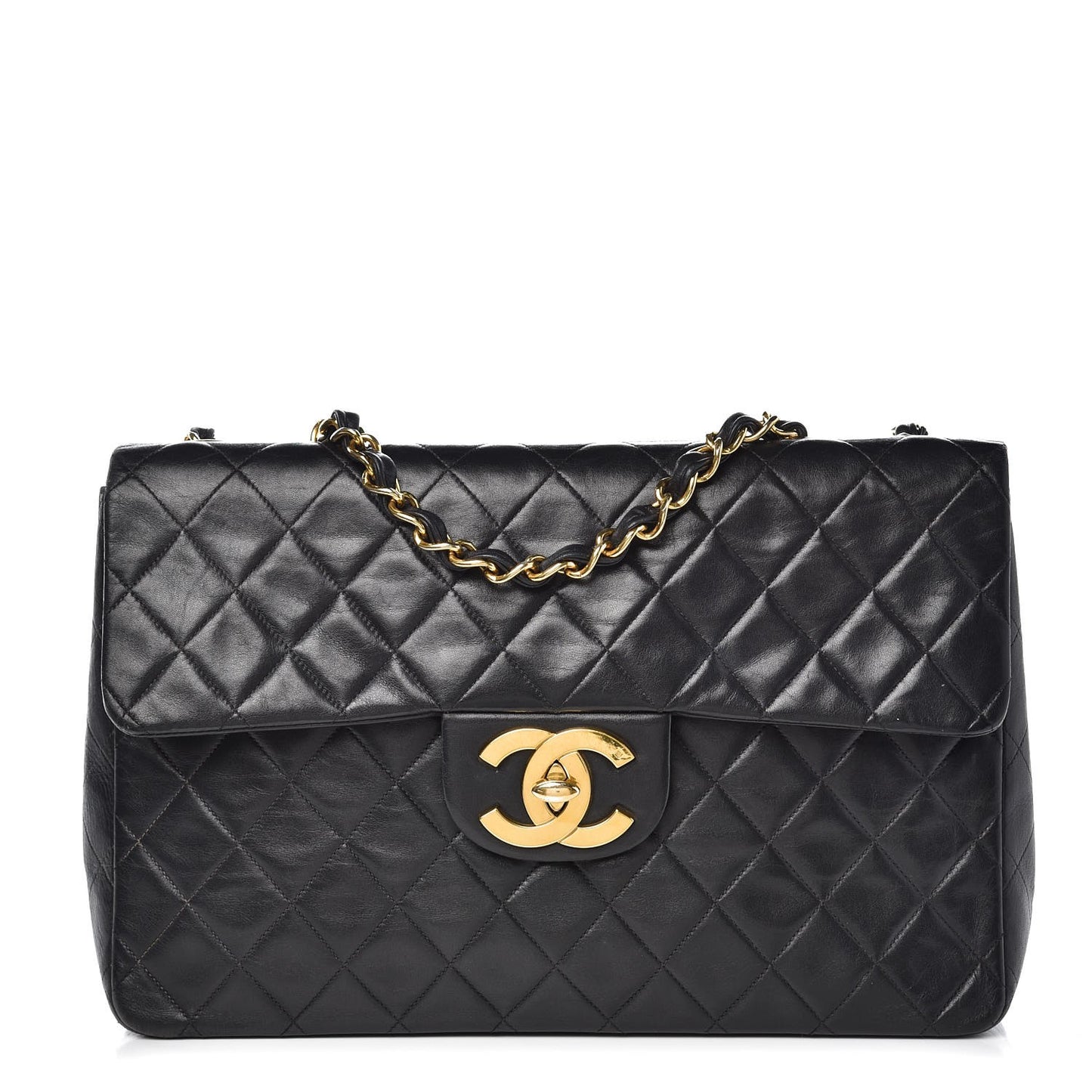 Lambskin Quilted XL Jumbo Single Flap Black