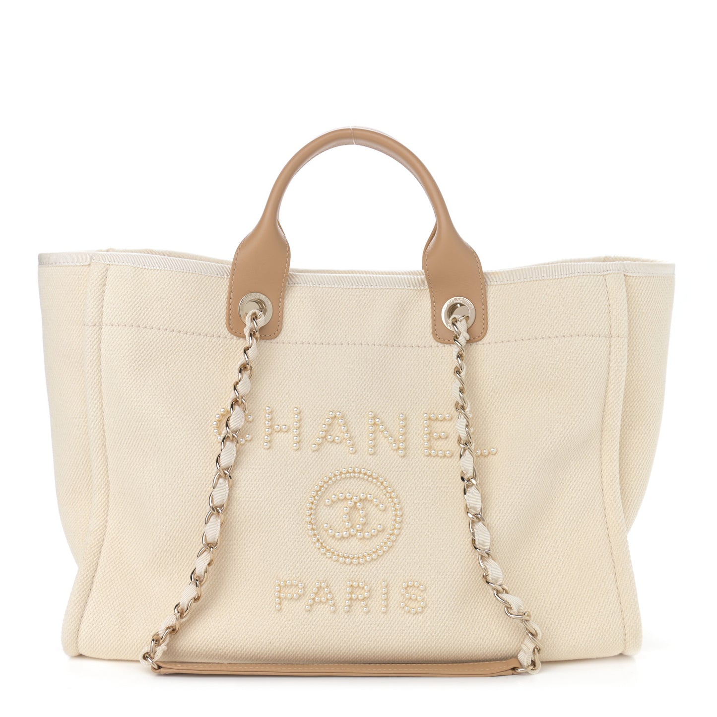 Canvas Pearl Medium Deauville Tote Ecru Beige