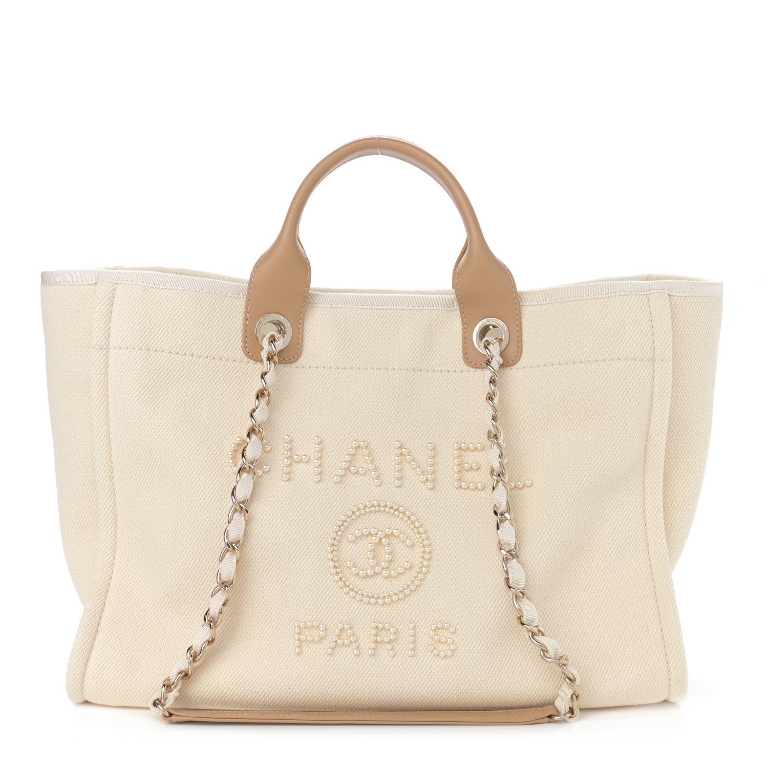 Chanel Canvas Pearl Medium Deauville Tote Ecru Beige 1 of 10