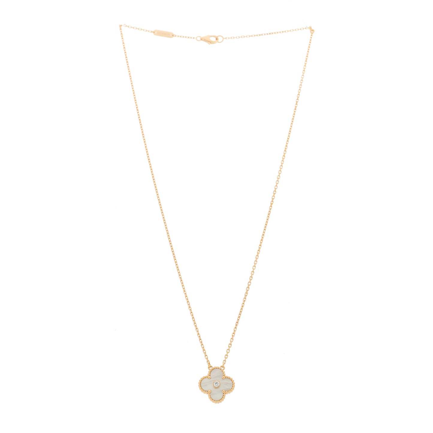 18K Rose Gold Diamond Mother of Pearl Vintage Alhambra Pendant Necklace