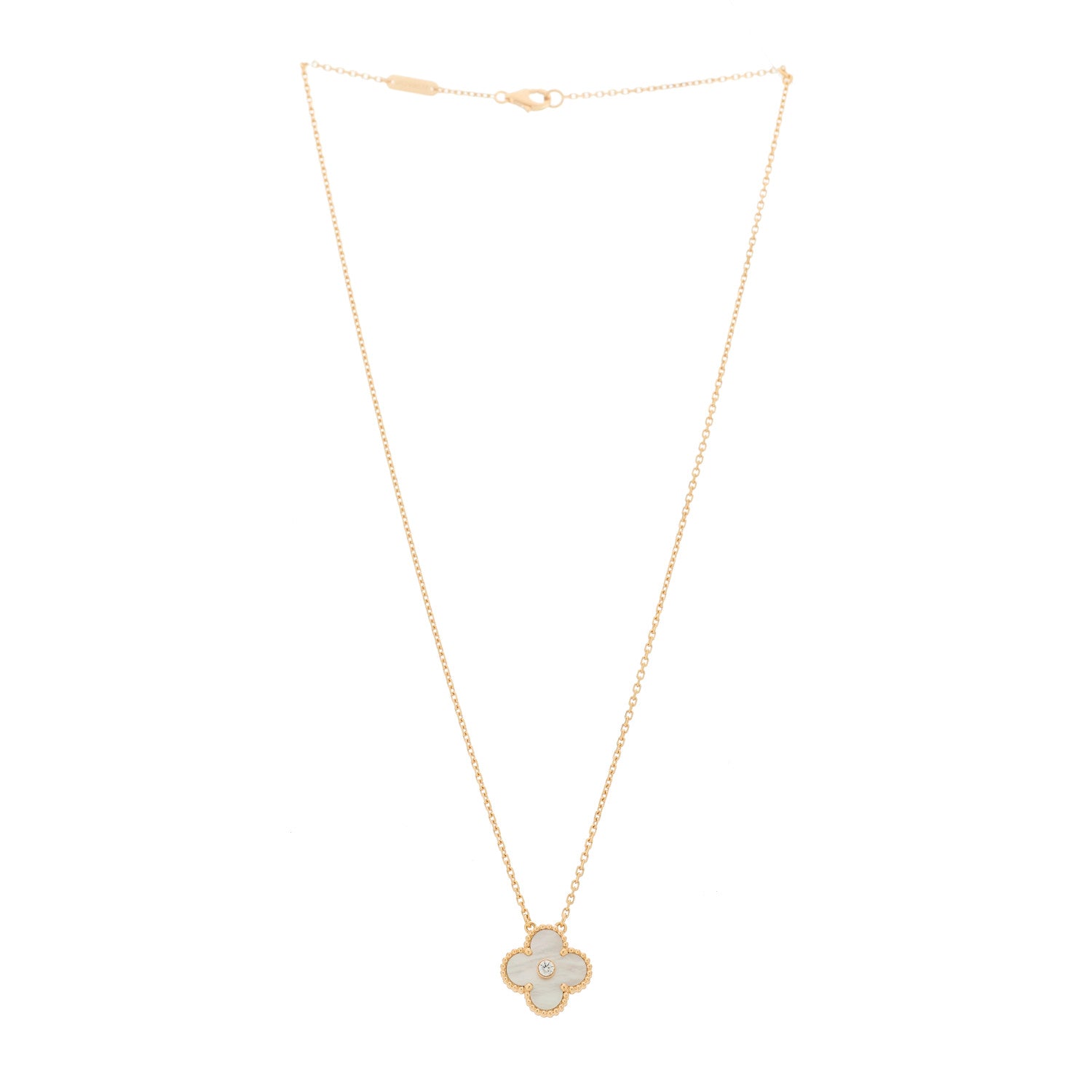 Van Cleef & Arpels 18K Rose Gold Diamond Mother of Pearl Vintage Alhambra Pendant Necklace 3 of 5