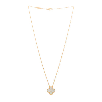 Van Cleef & Arpels 18K Rose Gold Diamond Mother of Pearl Vintage Alhambra Pendant Necklace 3 of 5