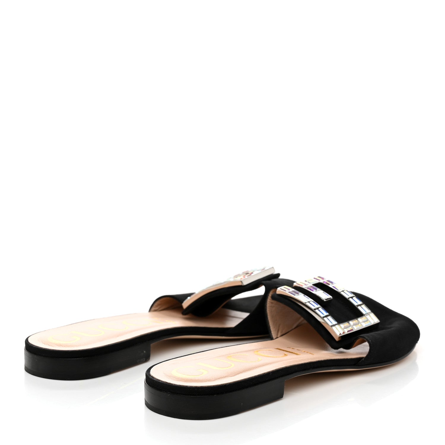 Gucci Malaga Kid Suede Crystal Square G Madelyn Slide Sandals 40 Black 4 of 9