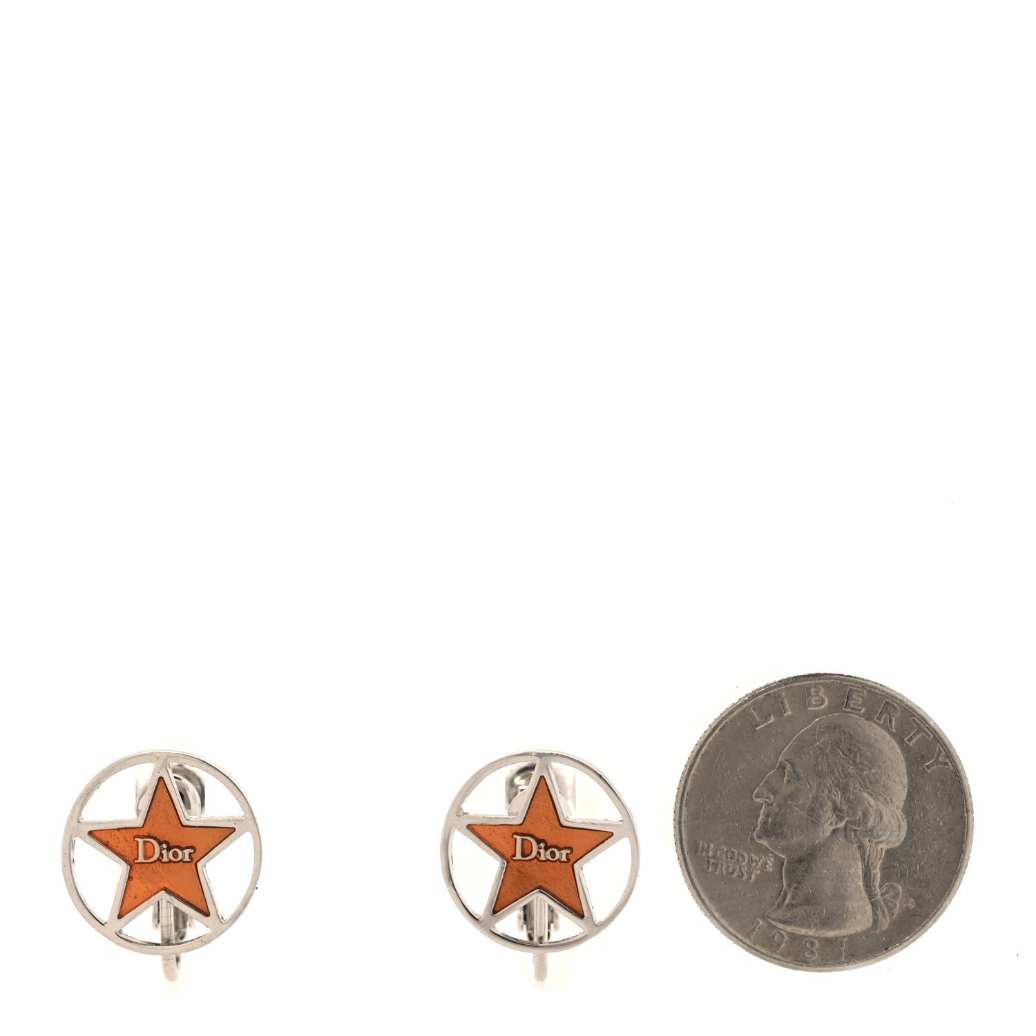 Christian Dior Metal Star Clip On Earrings Silver Orange 2 of 4