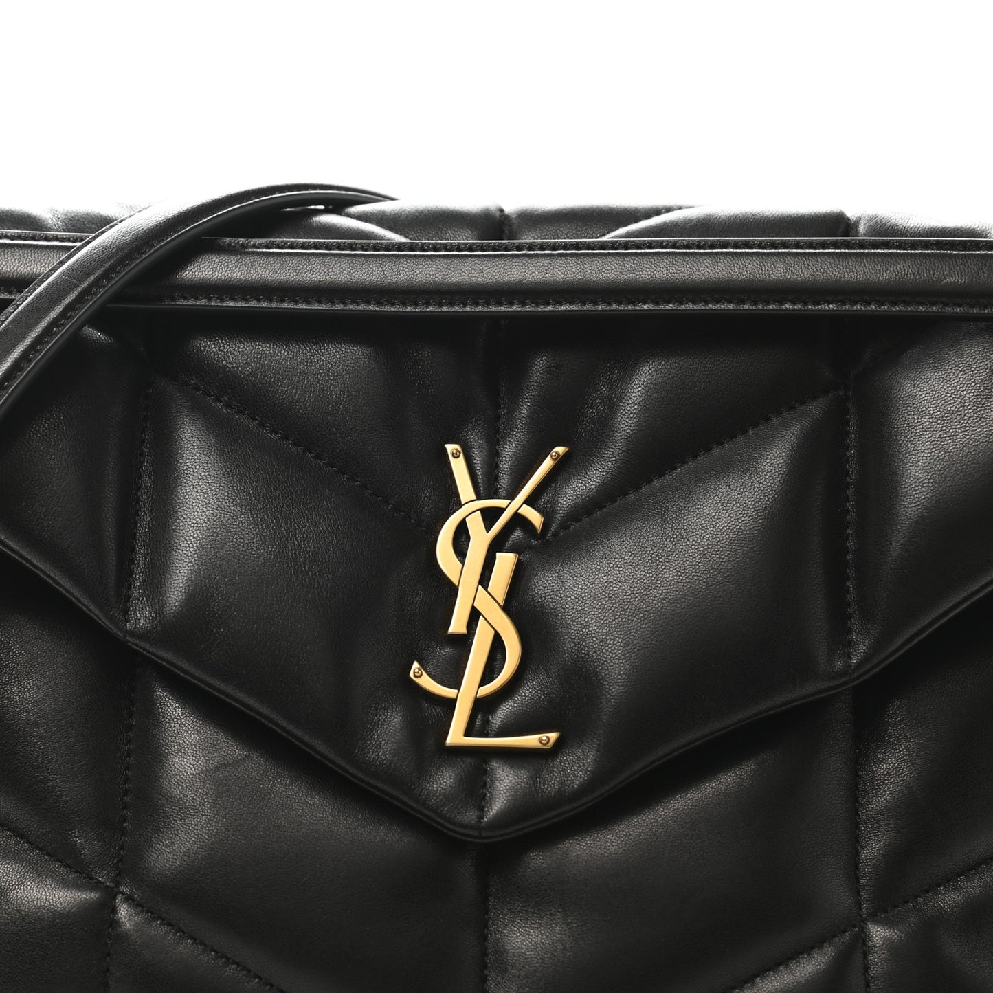 Lambskin Quilted Medium Loulou Puffer Monogram Chain Satchel Black