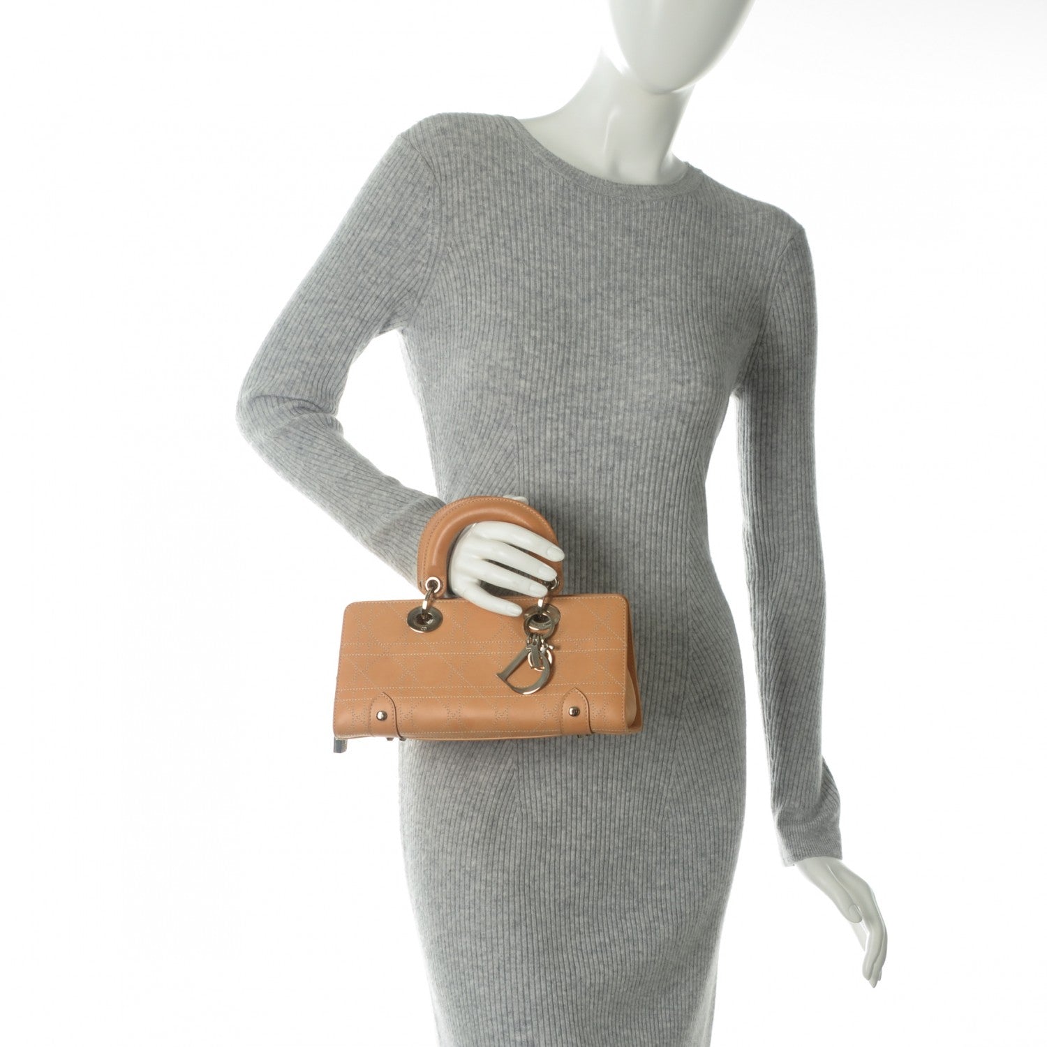 Christian Dior Calfskin Cannage Stitched Small East West Lady Dior Camel 2 of 7