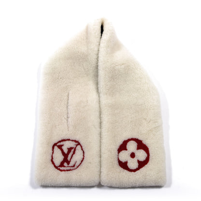 Louis Vuitton Beaver Fur Silk Monogram Stamp Scarf Stole White 4 of 4