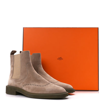 Hermes Suede Goatskin Mens Ebony Chelsea Ankle Boots 42 Beige 9 of 9