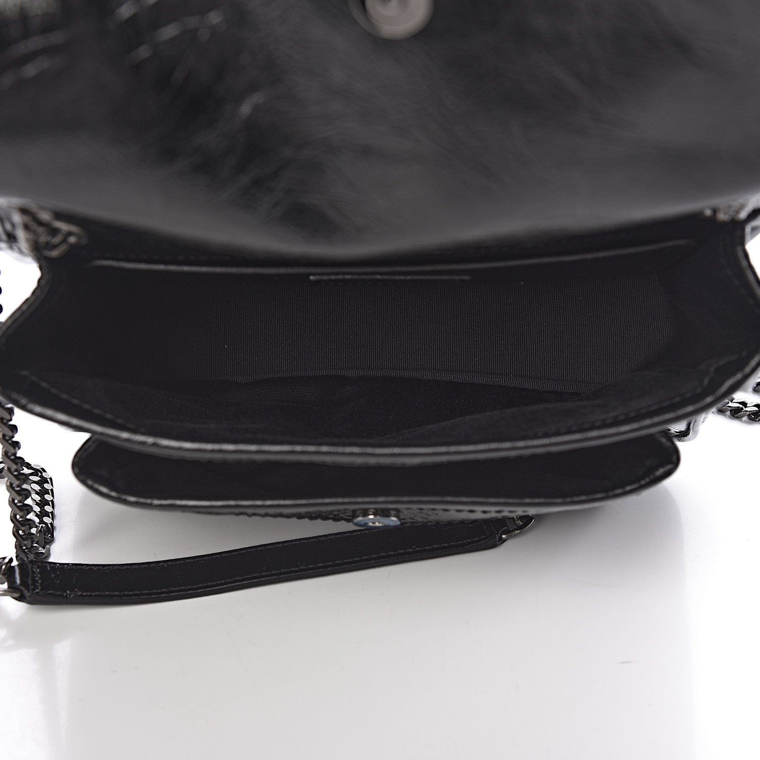 Saint Laurent Crinkled Calfskin Matelasse Monogram Baby Niki Chain Satchel Black 5 of 11