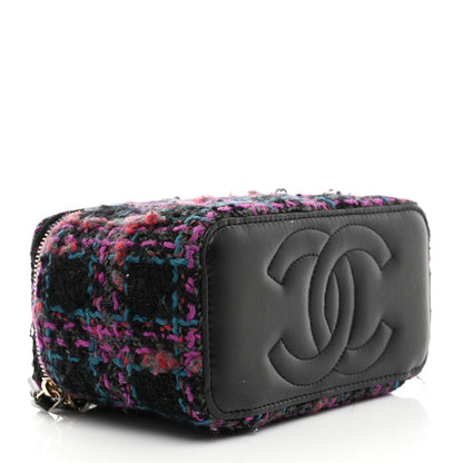 Chanel Tweed Quilted Small Vanity Case With Chain Black Purple Green Red 4 of 11