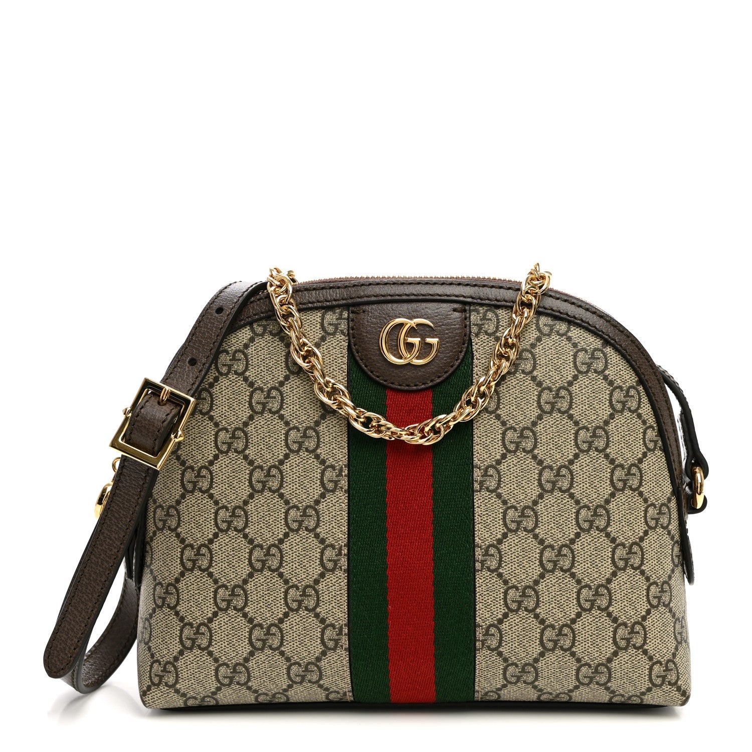 Gucci GG Supreme Monogram Textured Dollar Calfskin Web Small Ophidia Dome Shoulder Bag Beige Ebony New Acero 1 of 10