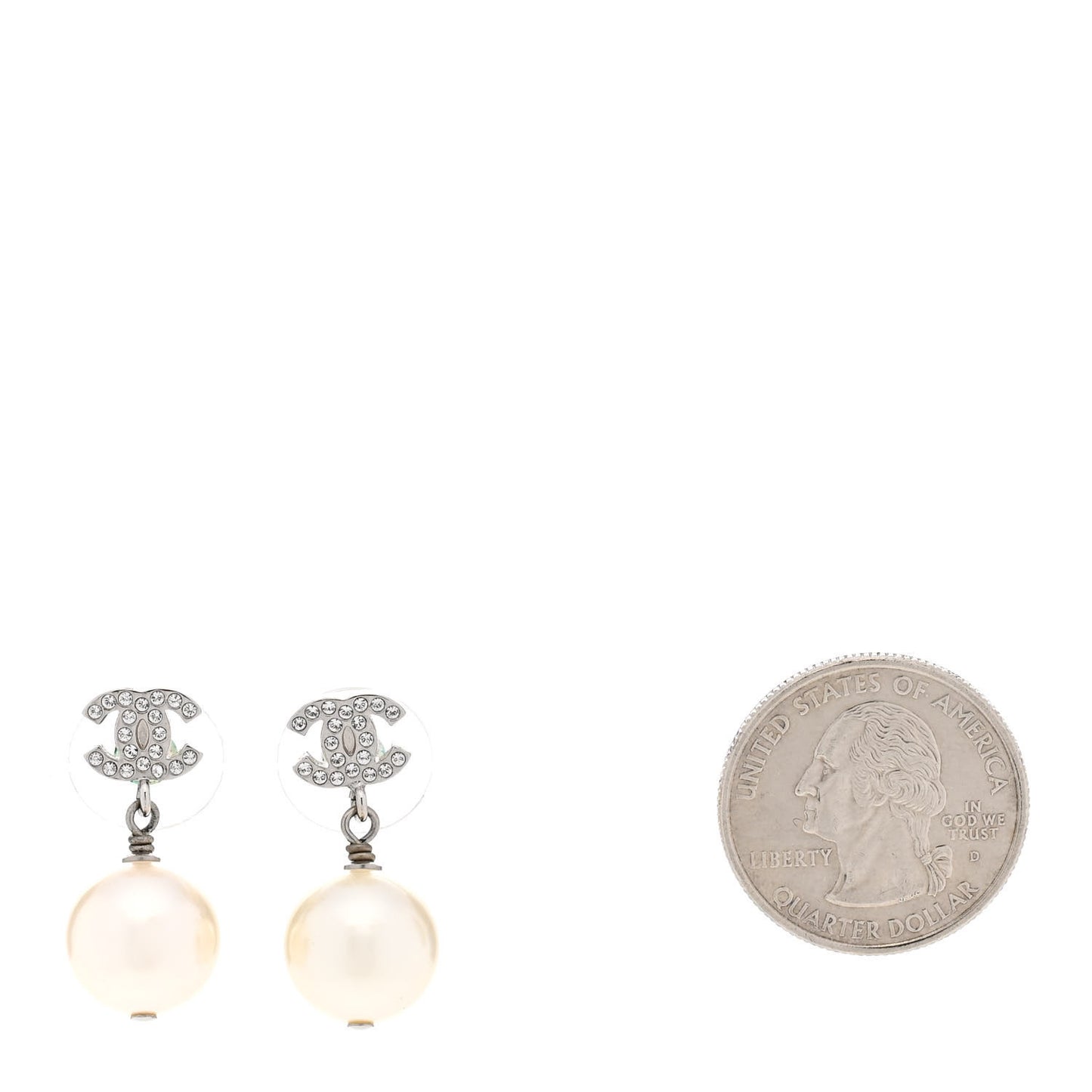 Crystal Pearl CC Drop Earrings Silver Pearly White
