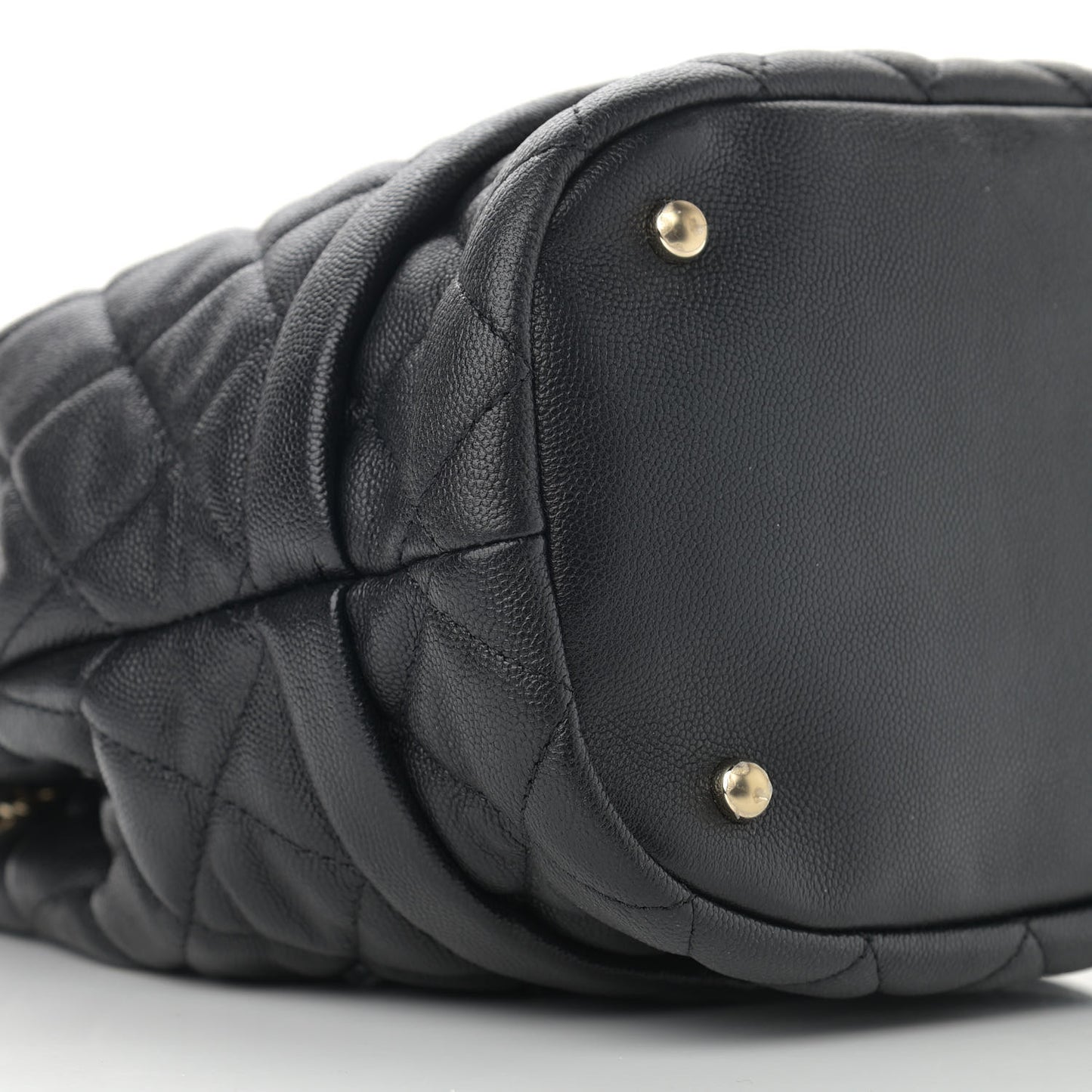 Caviar Quilted Large Rolled Up Bucket Drawstring Bag Black
