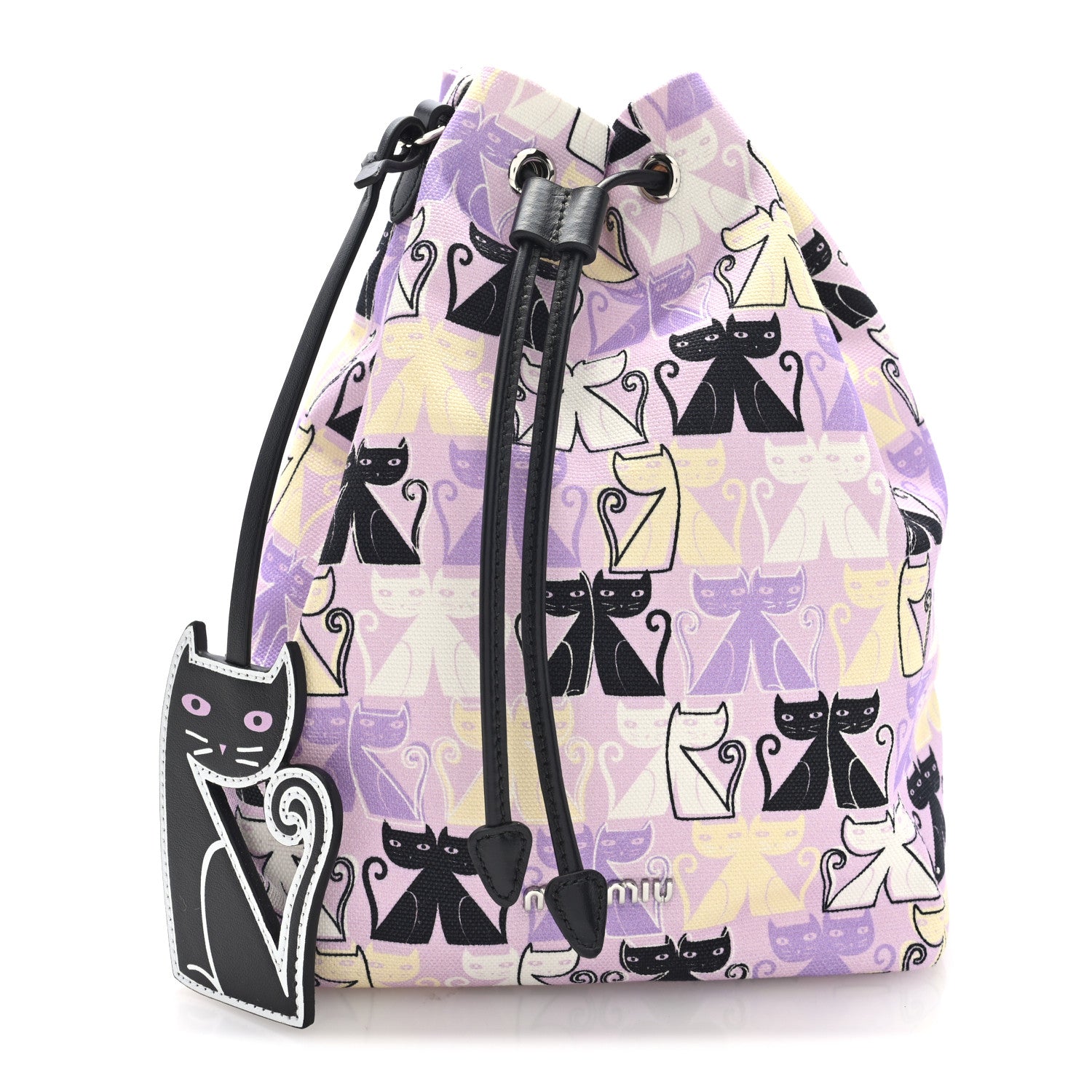 Miu Miu Canapa Cats Print Drawstring Pouch Confetto Black 1 of 6