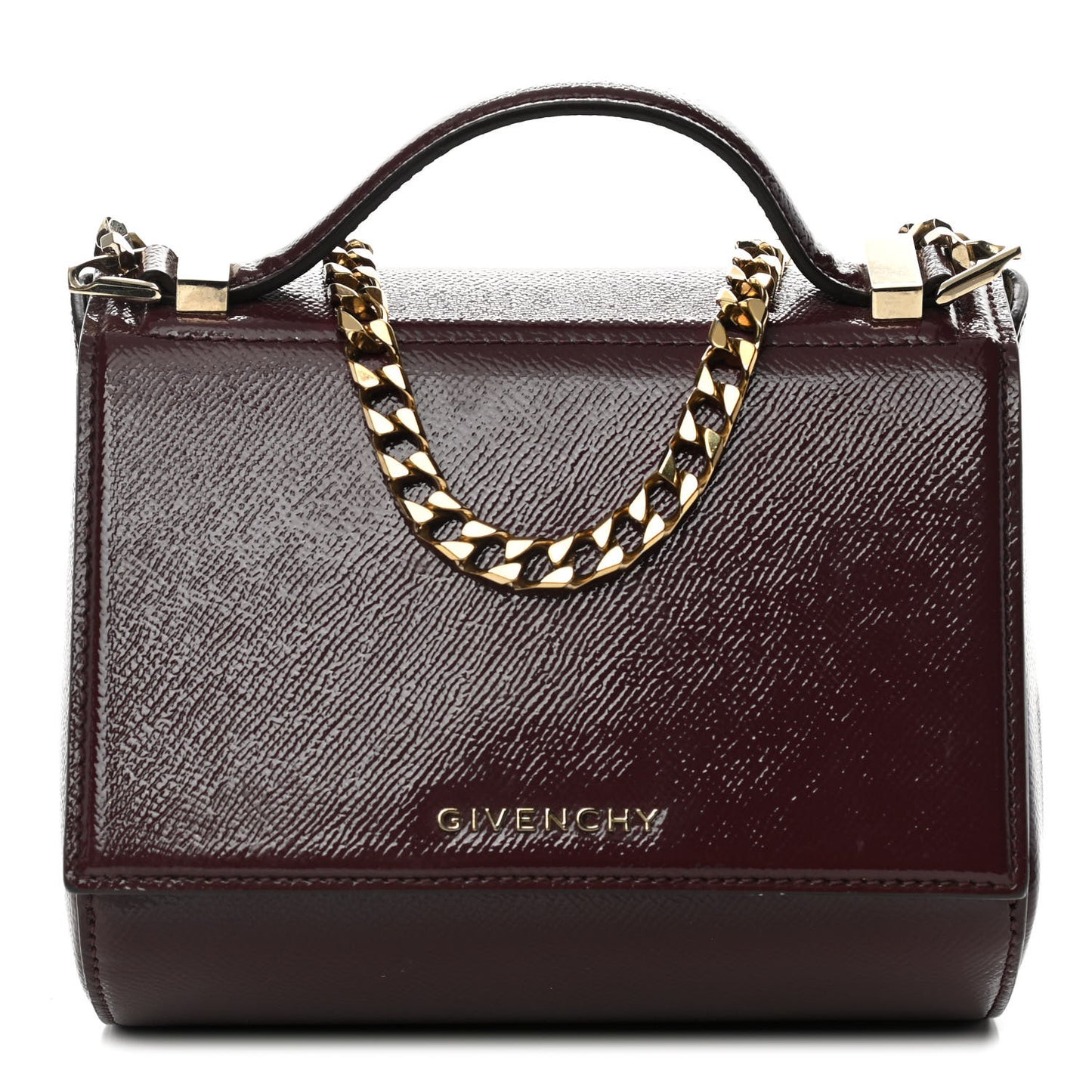 Textured Calfskin Mini Pandora Box Chain Crossbody Bag Oxblood