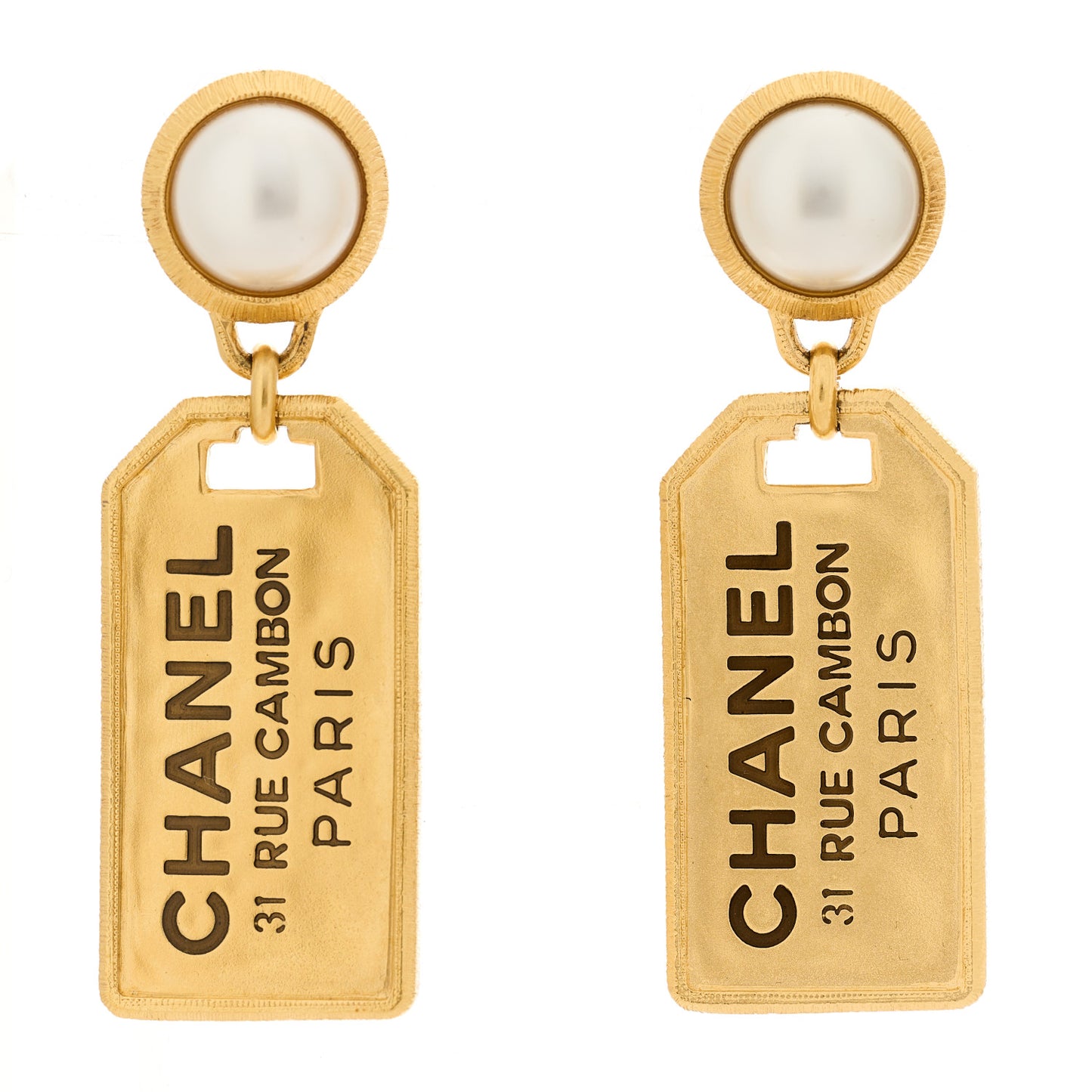 Pearl CC Tags Drop Earrings Gold