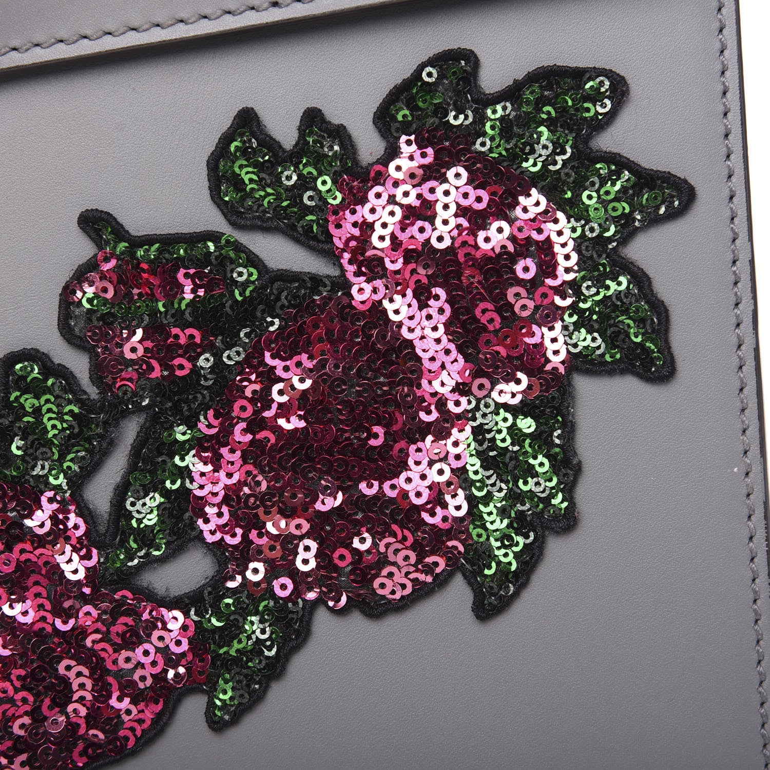 Gucci Calfskin Emboridered Medium Sylvie Top Handle Bag Deep Grey Multicolor 13 of 13