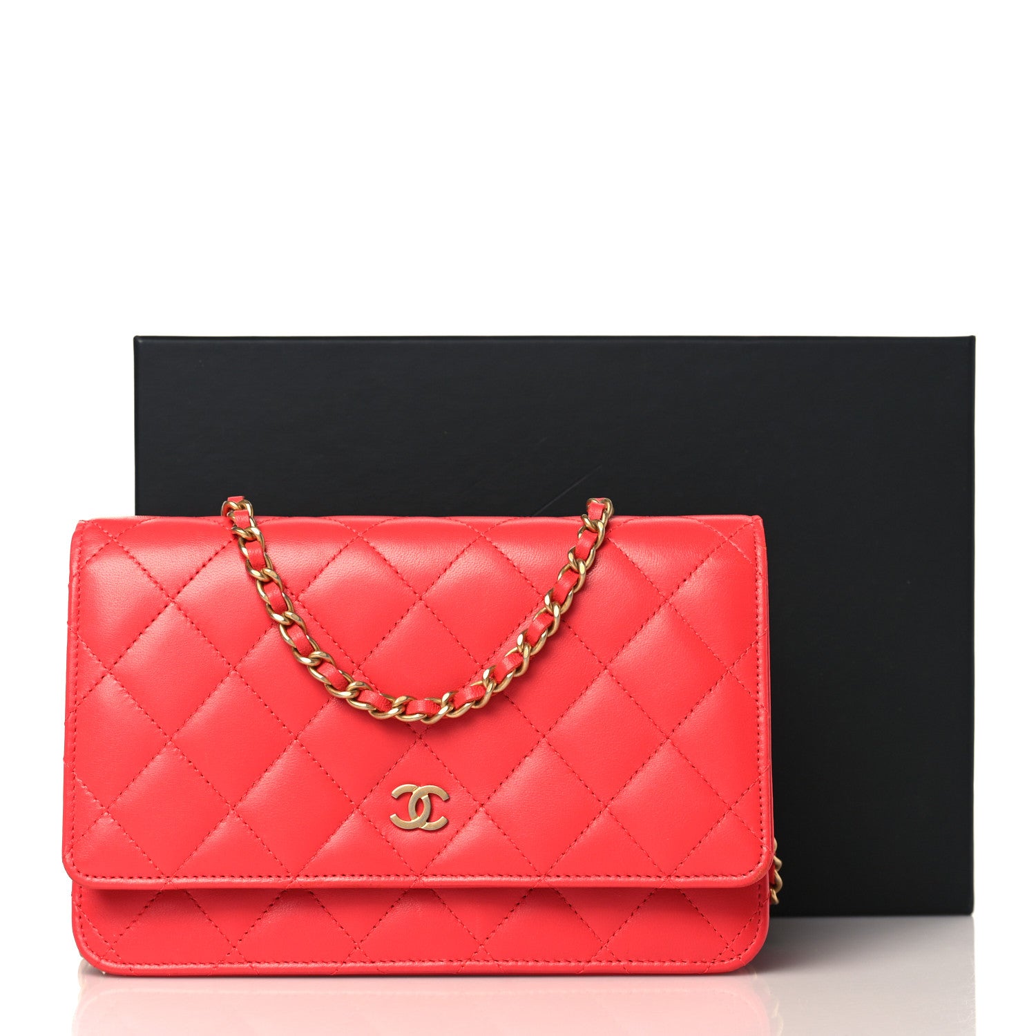 Chanel Lambskin Quilted Wallet On Chain WOC Light Red 10 of 10