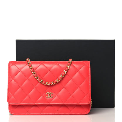 Chanel Lambskin Quilted Wallet On Chain WOC Light Red 10 of 10