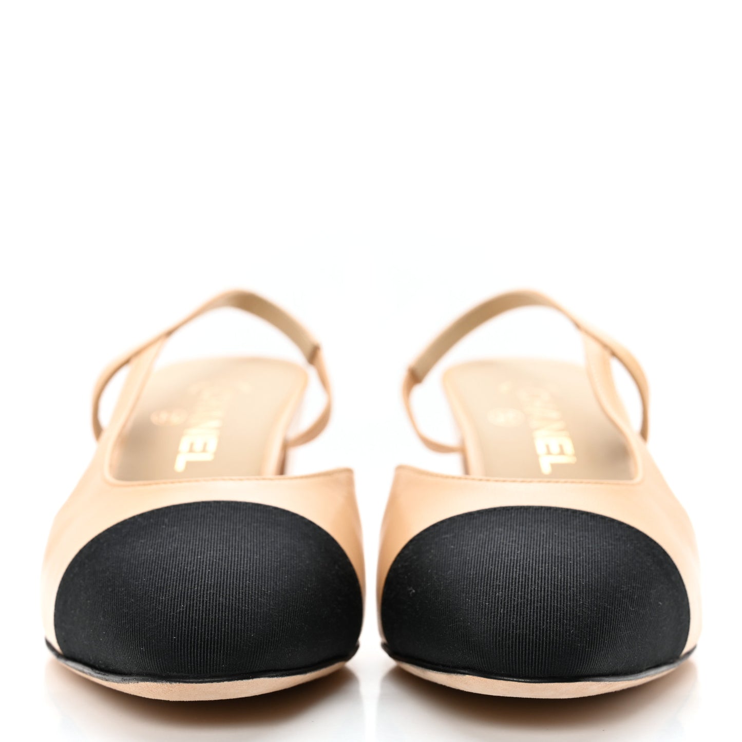 Lambskin Grosgrain Cap Toe CC Slingback Pumps 39 Beige Black