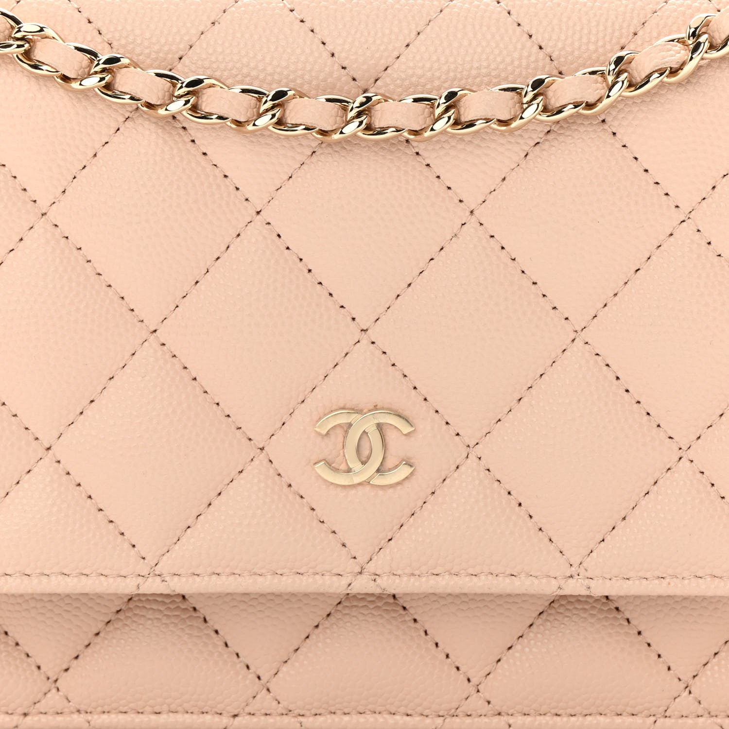 Chanel Caviar Quilted Wallet on Chain WOC Light Beige 10 of 15
