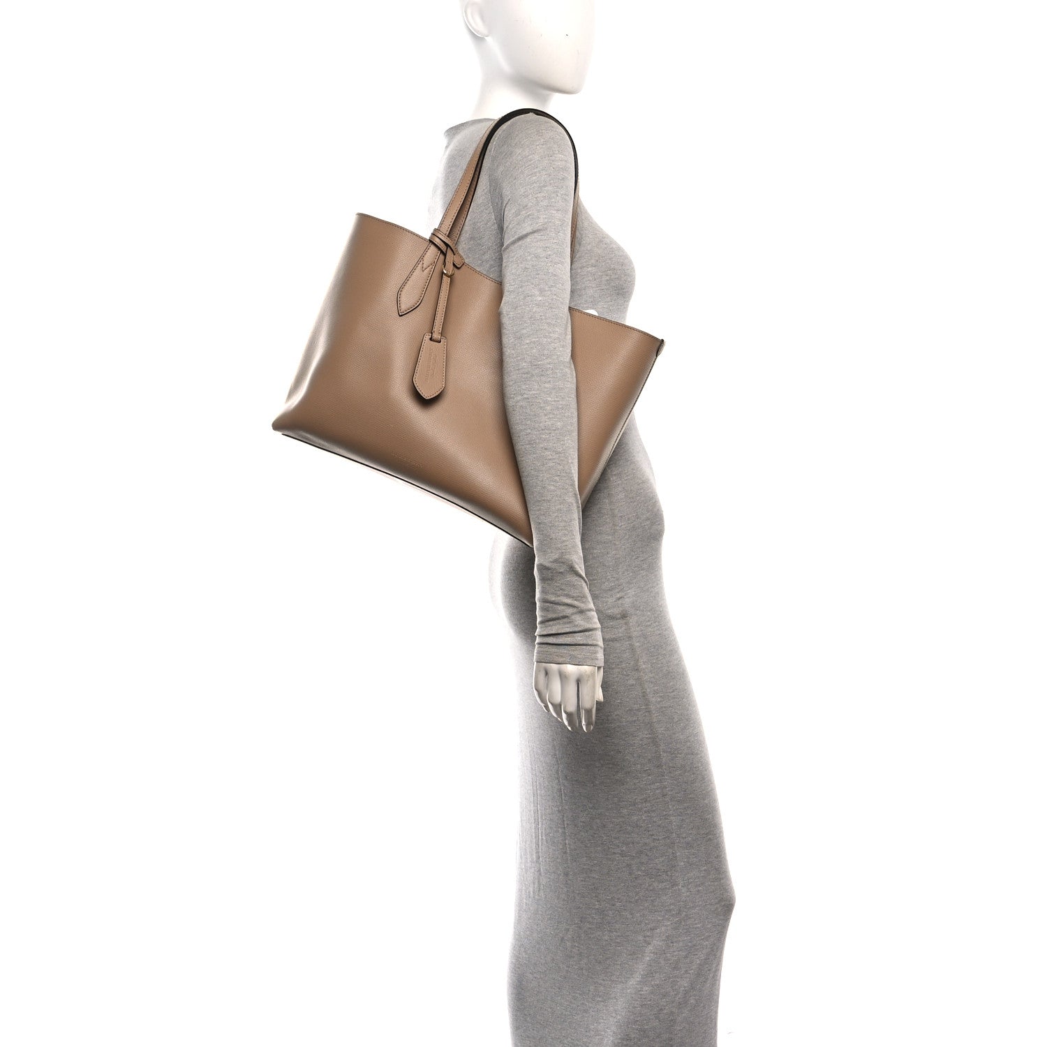 Burberry Grainy Calfskin Haymarket Check Medium Reversible Tote Camel 2 of 18