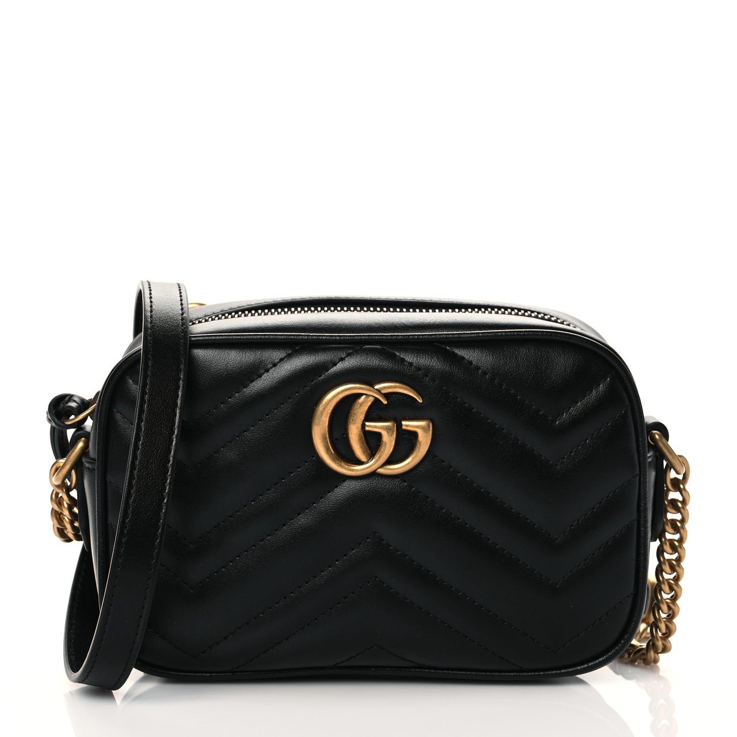 Calfskin Matelasse Mini GG Marmont Chain Shoulder Bag Black