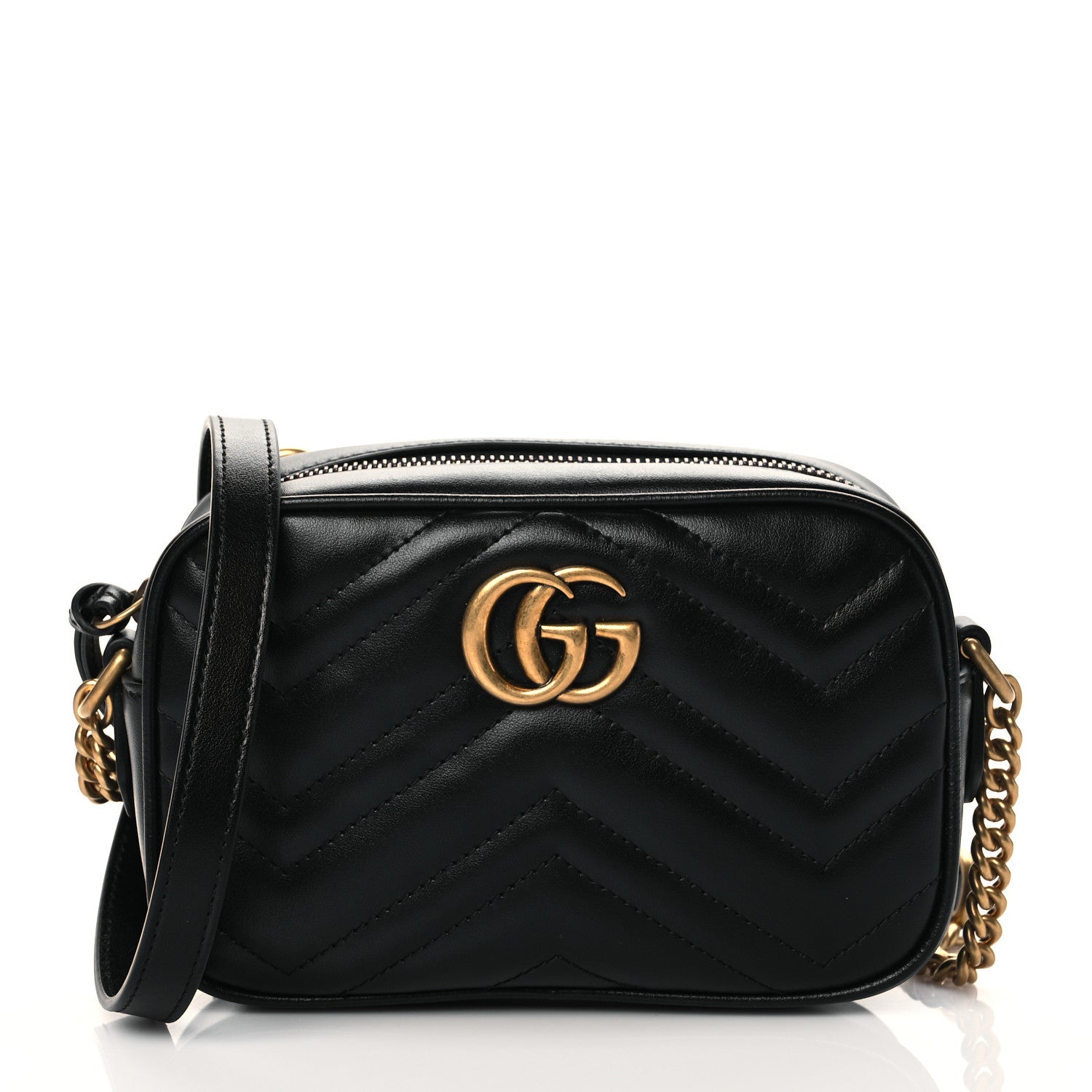 Gucci Calfskin Matelasse Mini GG Marmont Chain Shoulder Bag Black 1 of 10