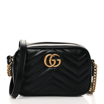 Gucci Calfskin Matelasse Mini GG Marmont Chain Shoulder Bag Black 1 of 10