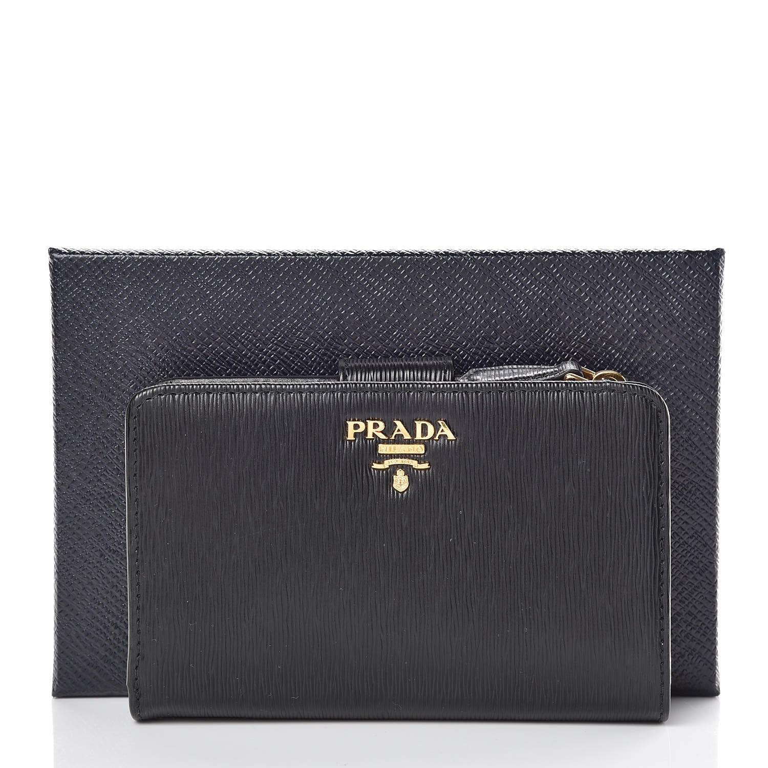 Prada Vitello Move Metal Compact Wallet Black 7 of 7