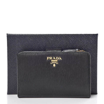 Prada Vitello Move Metal Compact Wallet Black 7 of 7