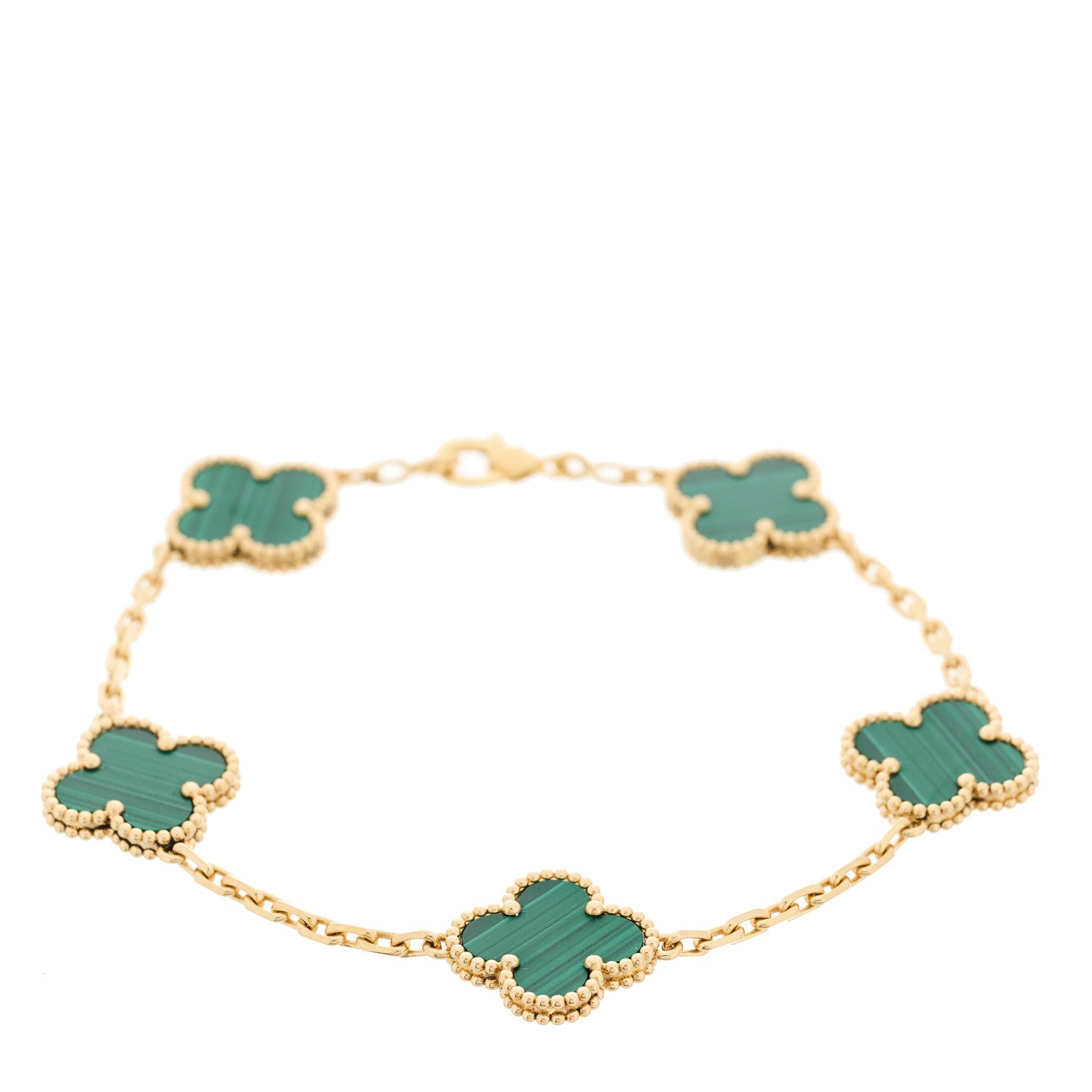 Van Cleef & Arpels 18K Yellow Gold Malachite 5 Motifs Vintage Alhambra Bracelet 1 of 4