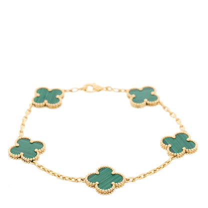 Van Cleef & Arpels 18K Yellow Gold Malachite 5 Motifs Vintage Alhambra Bracelet 1 of 4
