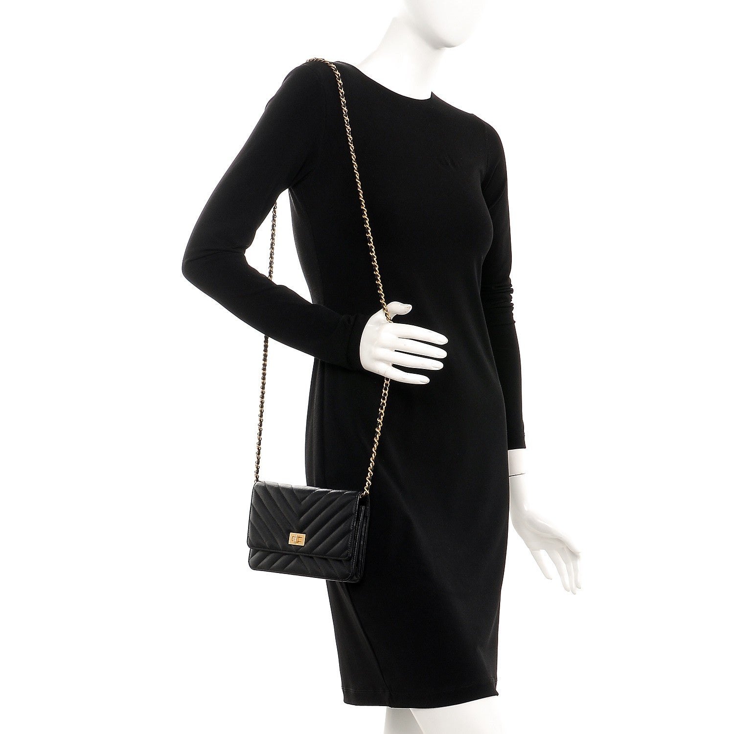 Chanel Sheepskin Chevron Reissue Wallet On Chain WOC Black 2 of 9