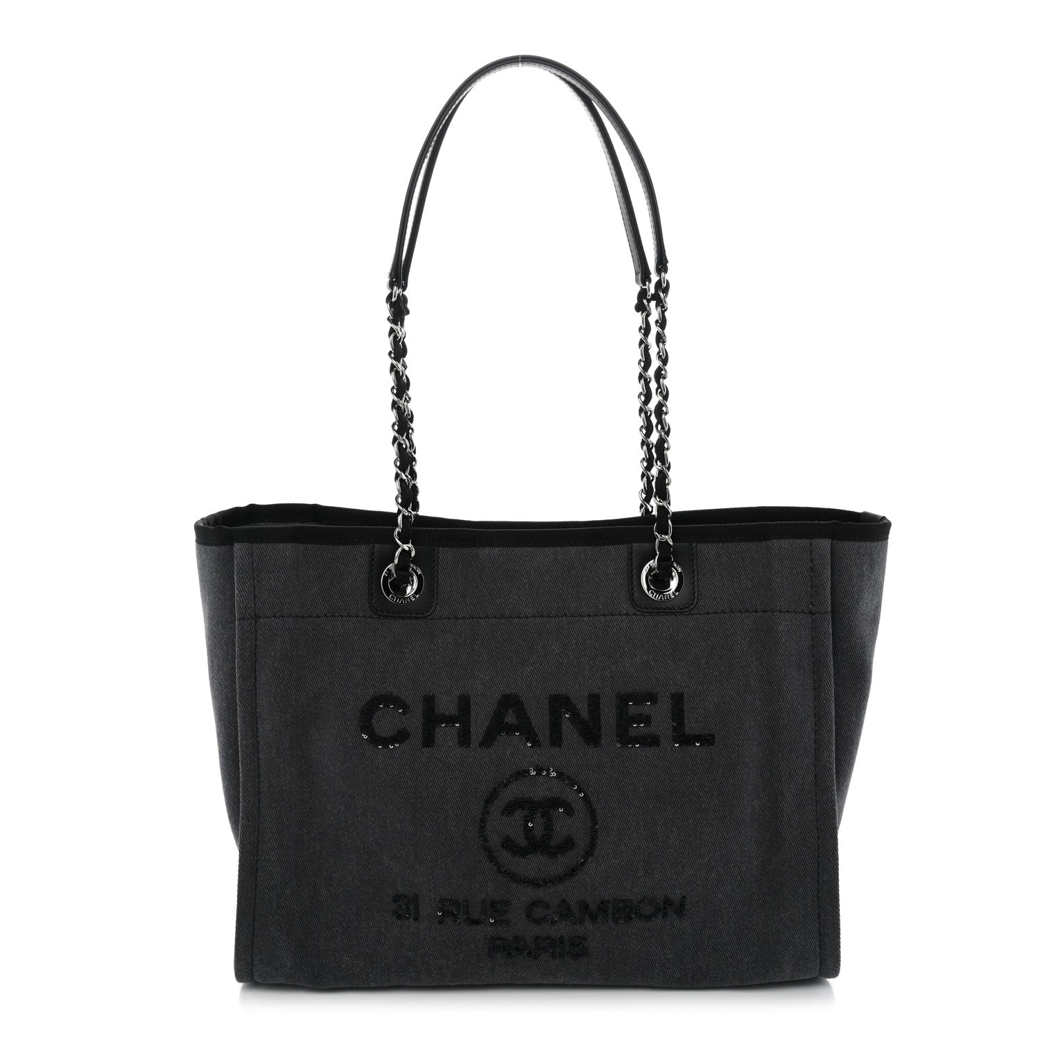 Chanel Canvas Sequin Small Deauville Tote Charcoal 1 of 11