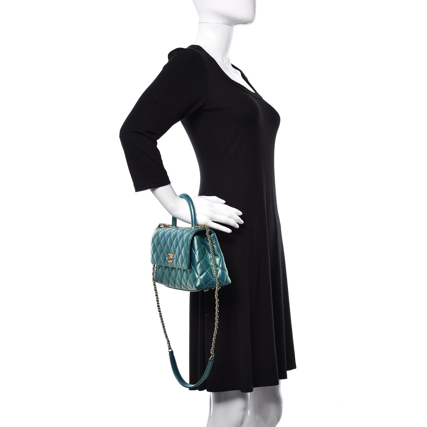 Metallic Caviar Quilted Mini Coco Handle Flap Blue