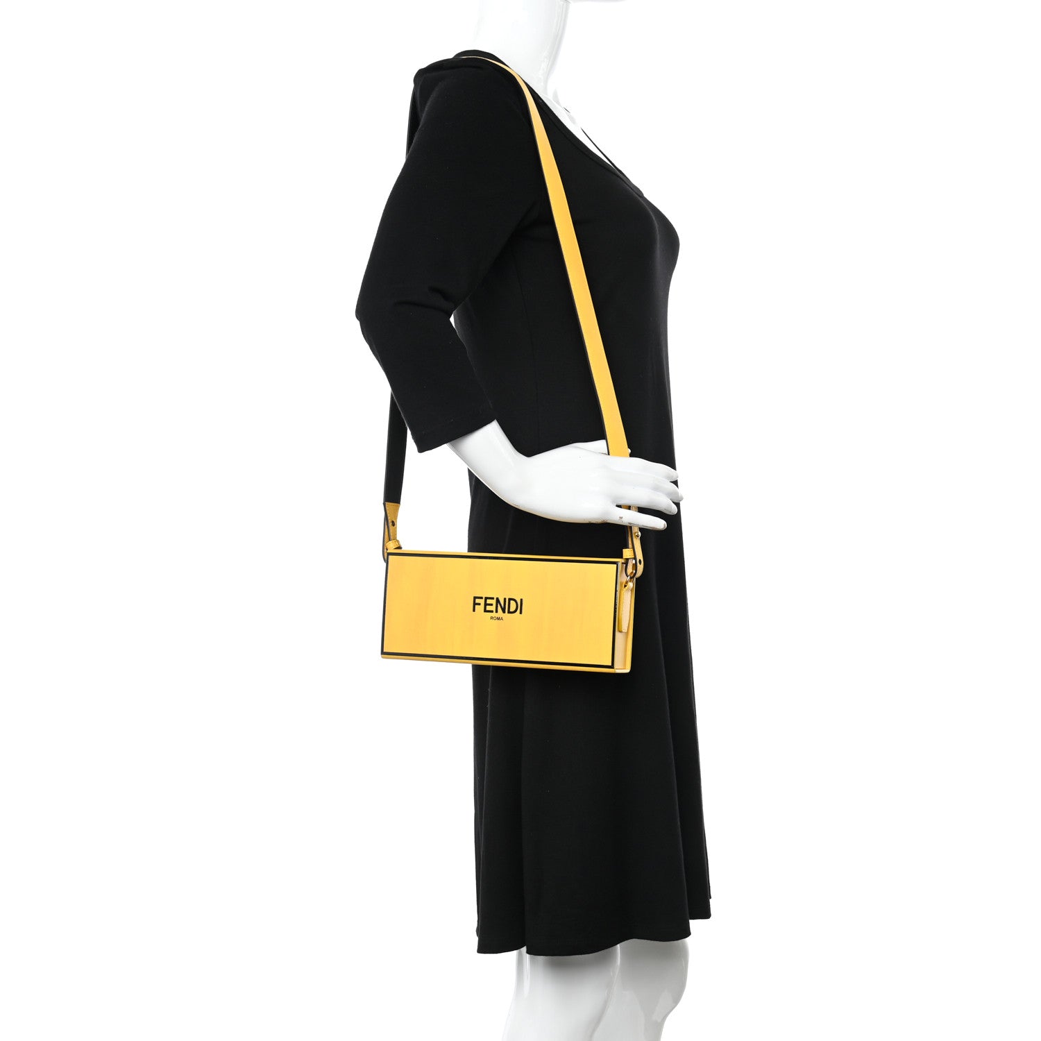 Fendi Vitello Fluffy Logo Horizontal Box Crossbody Bag Yellow Box Black 2 of 11