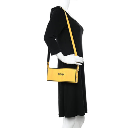 Fendi Vitello Fluffy Logo Horizontal Box Crossbody Bag Yellow Box Black 2 of 11