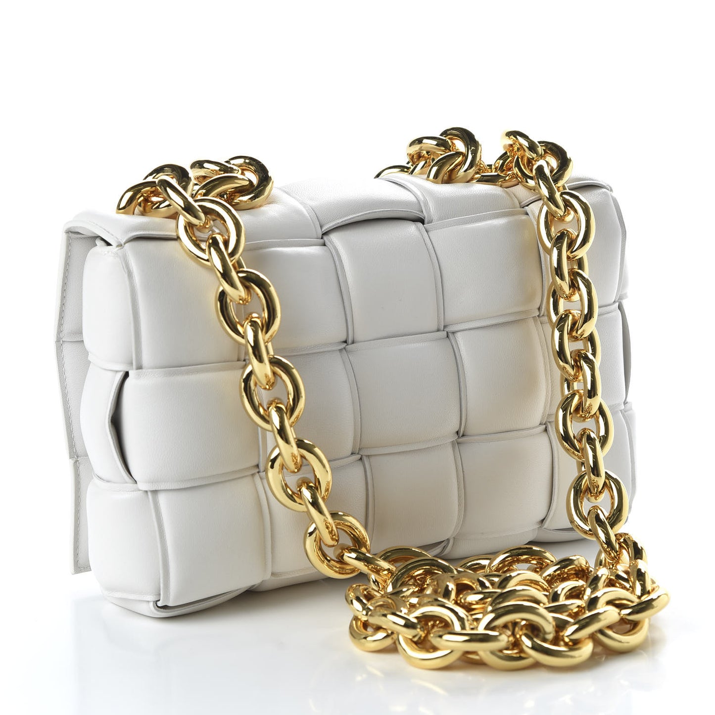 Lambskin Maxi Intreccio Padded Chain Cassette Crossbody Bag White