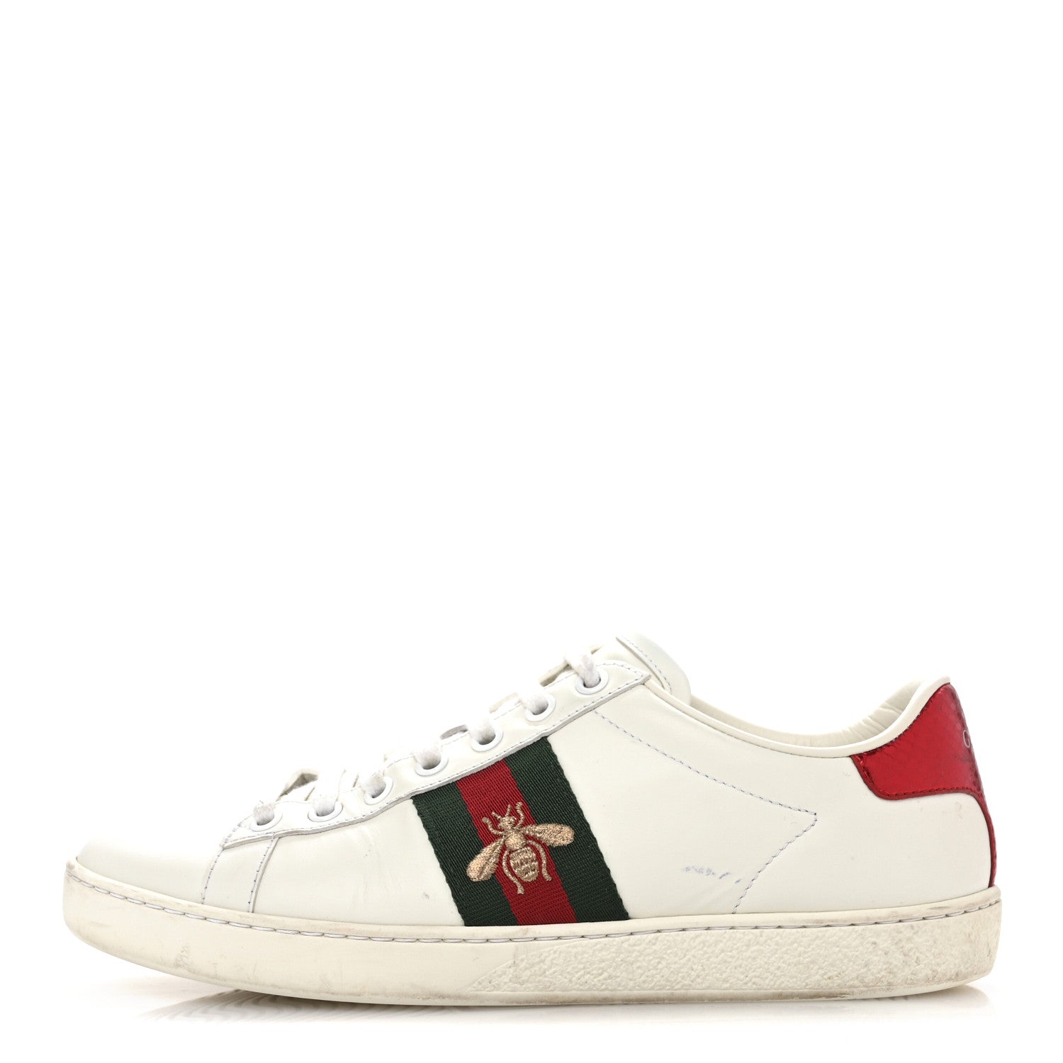 Gucci Calfskin Ayers Bee Embroidered Womens Ace Sneakers 36.5 White Green 1 of 11