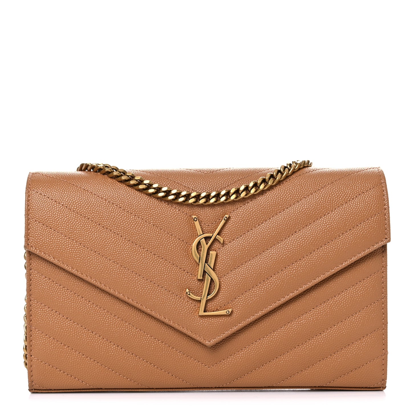 Grain De Poudre Matelasse Chevron Monogram Chain Wallet Dune