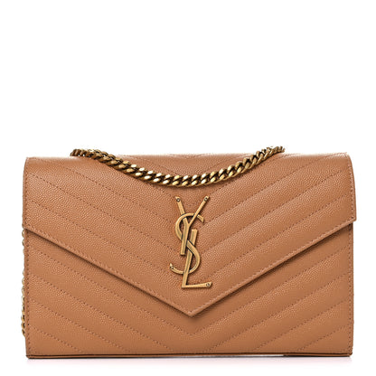 Saint Laurent Grain De Poudre Matelasse Chevron Monogram Chain Wallet Dune 1 of 10