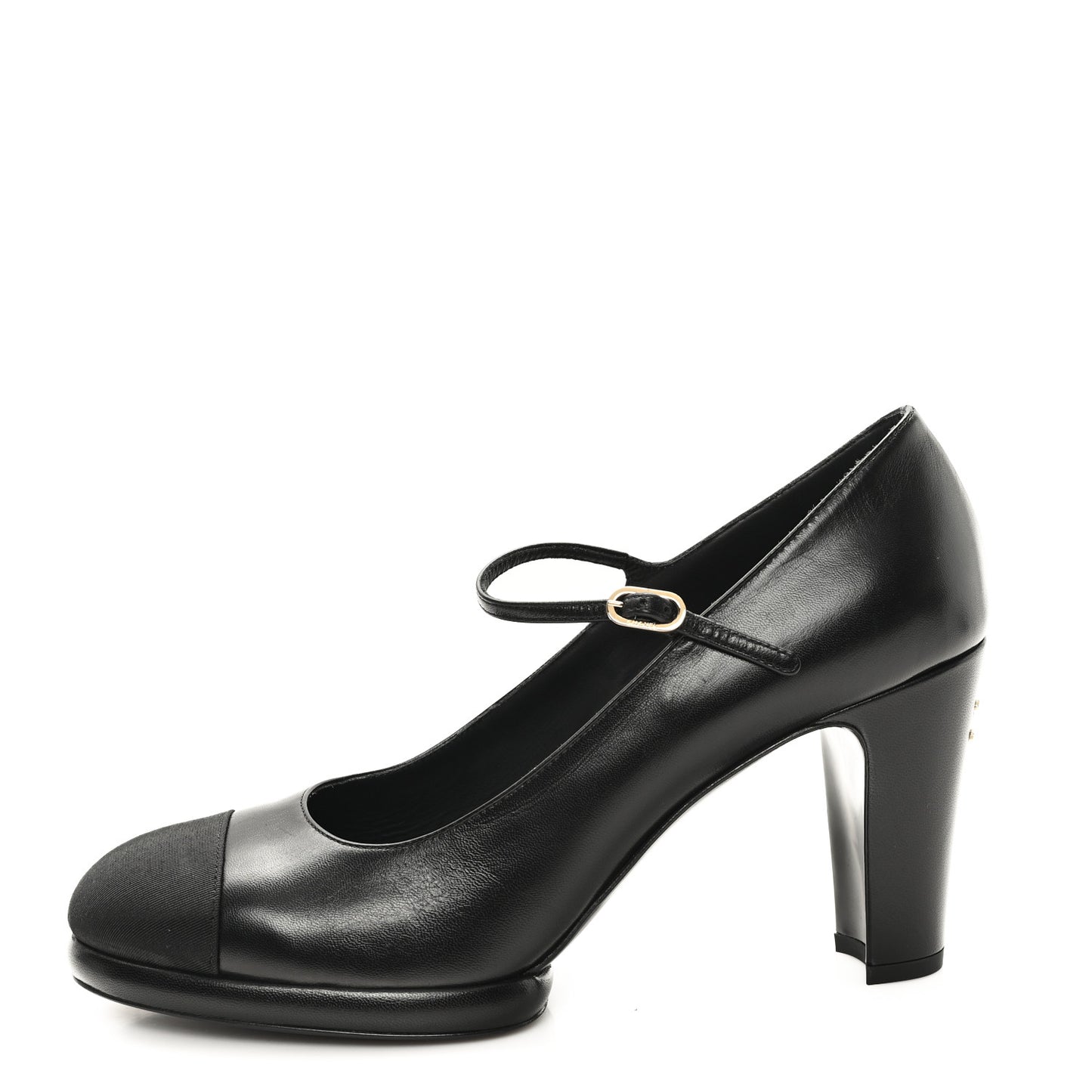 Goatskin Grosgrain Cap Toe Mary Jane Pumps 39.5 Black