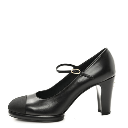 Chanel Goatskin Grosgrain Cap Toe Mary Jane Pumps 39.5 Black 1 of 10