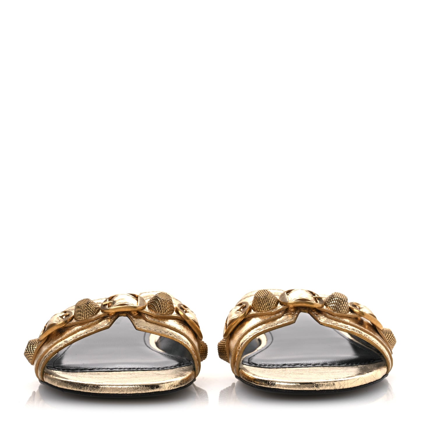 Metallic Arena Cagole Flat Slide Sandals 36 Gold