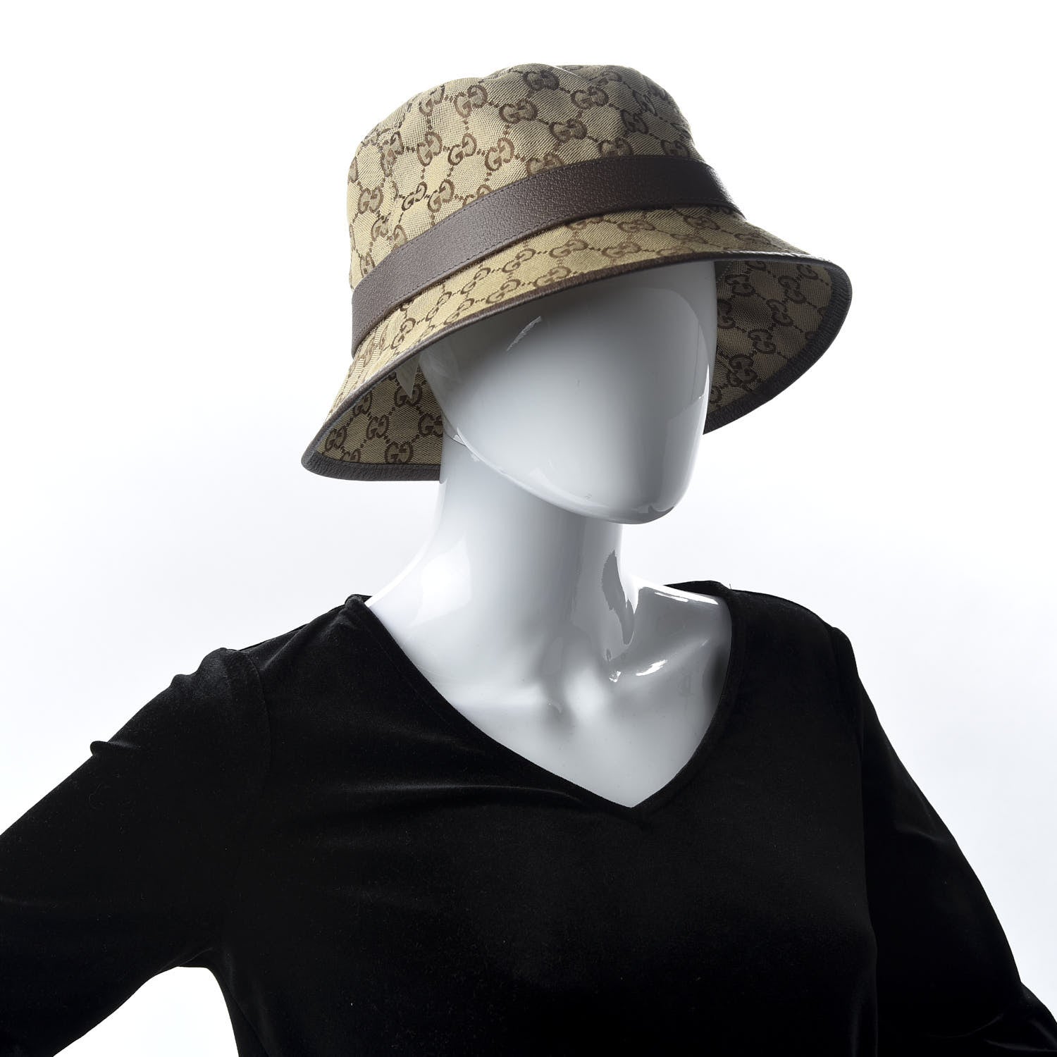 Gucci Monogram Textured Dollar Calfskin GG Jago Bucket Hat M Cacao Beige 2 of 8