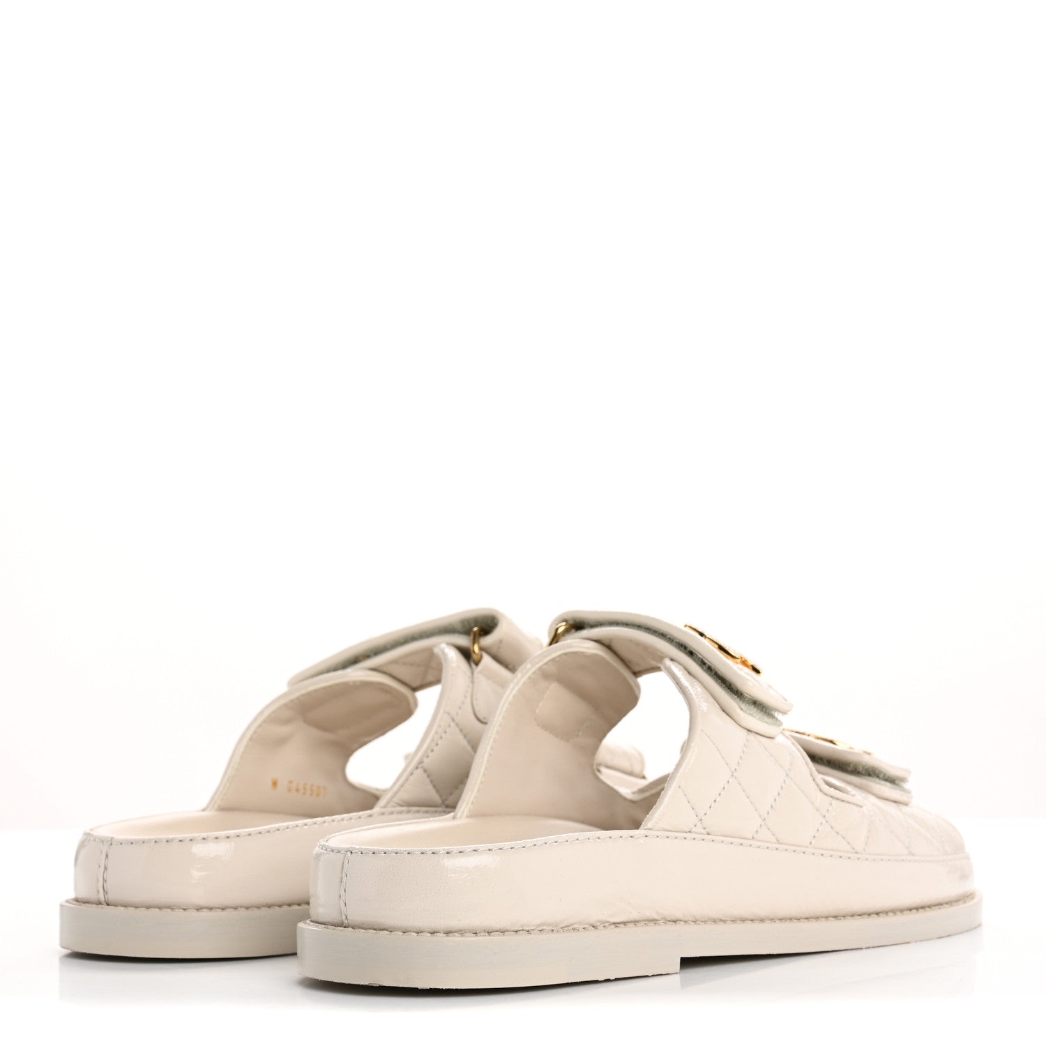 Chanel Shiny Calfskin Crystal Quilted Velcro Dad CC Slide Sandals 36.5 Light Beige 5 of 15